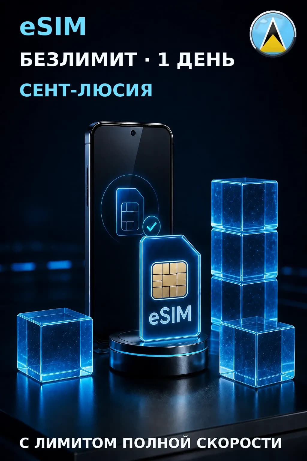 eSIM Сент-Люсия — БЕЗЛИМИТ, 1 день — интернет