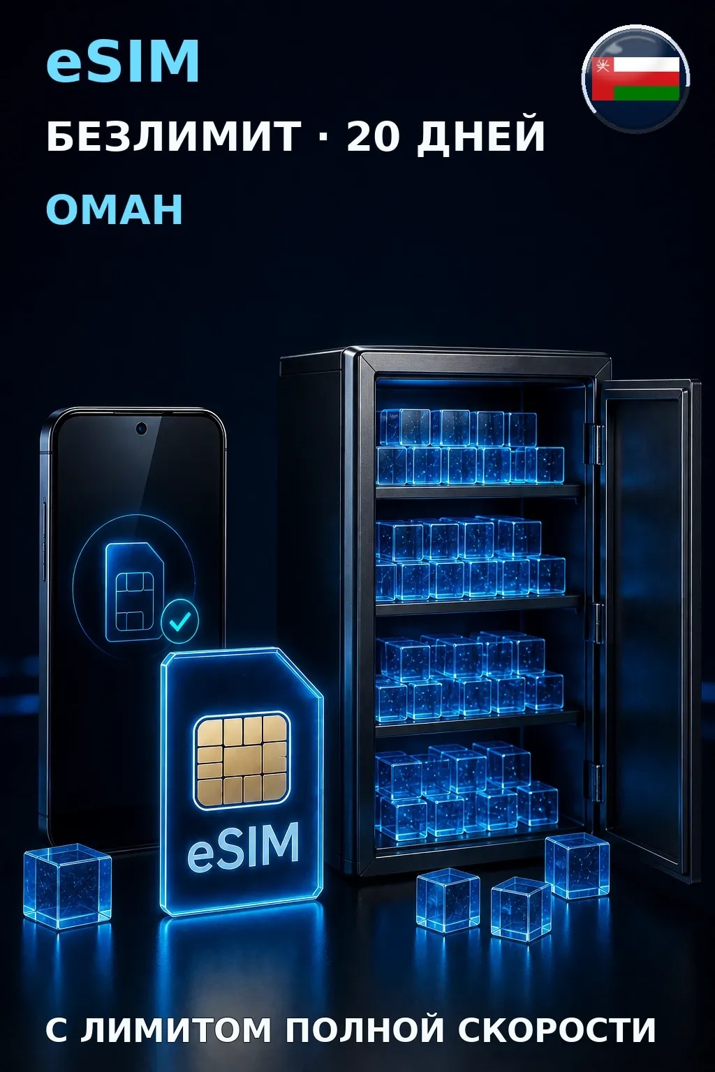 eSIM Оман — БЕЗЛИМИТ, 20 дней — интернет