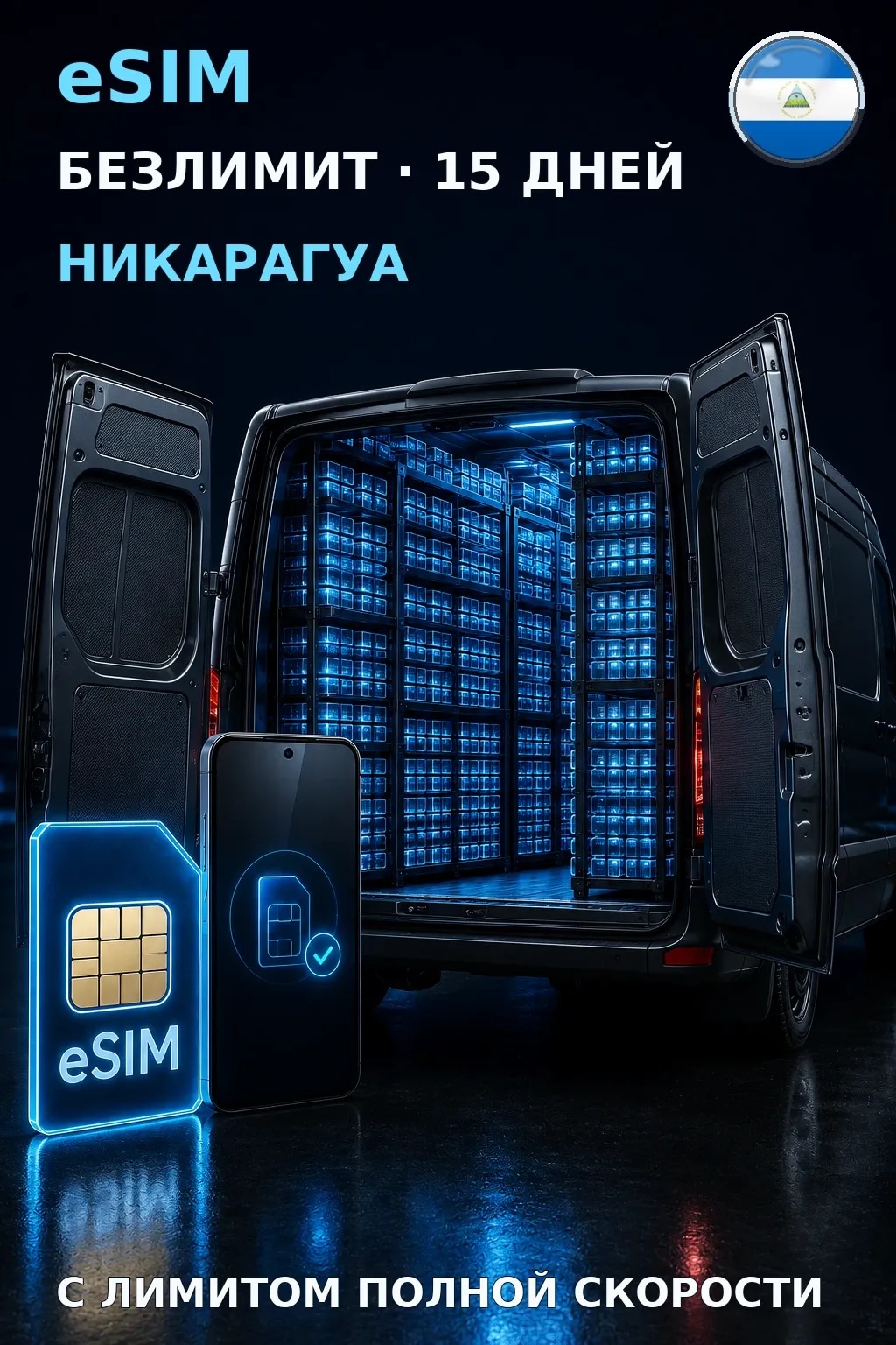 eSIM Никарагуа — БЕЗЛИМИТ, 15 дней — интернет