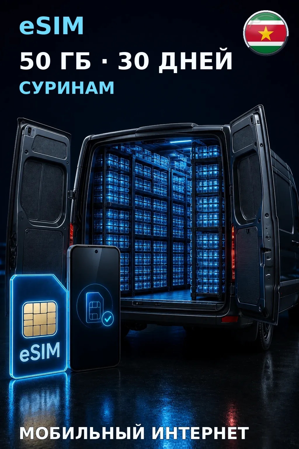 eSIM Суринам — 50 ГБ, 30 дней — интернет
