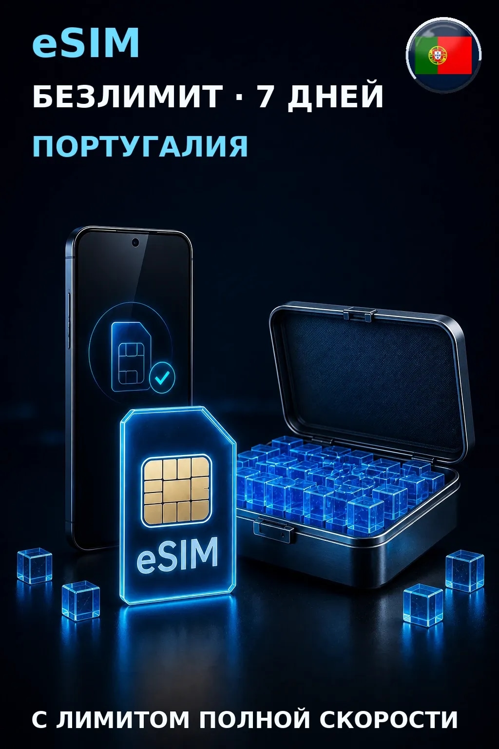 eSIM Португалия — БЕЗЛИМИТ, 7 дней — интернет