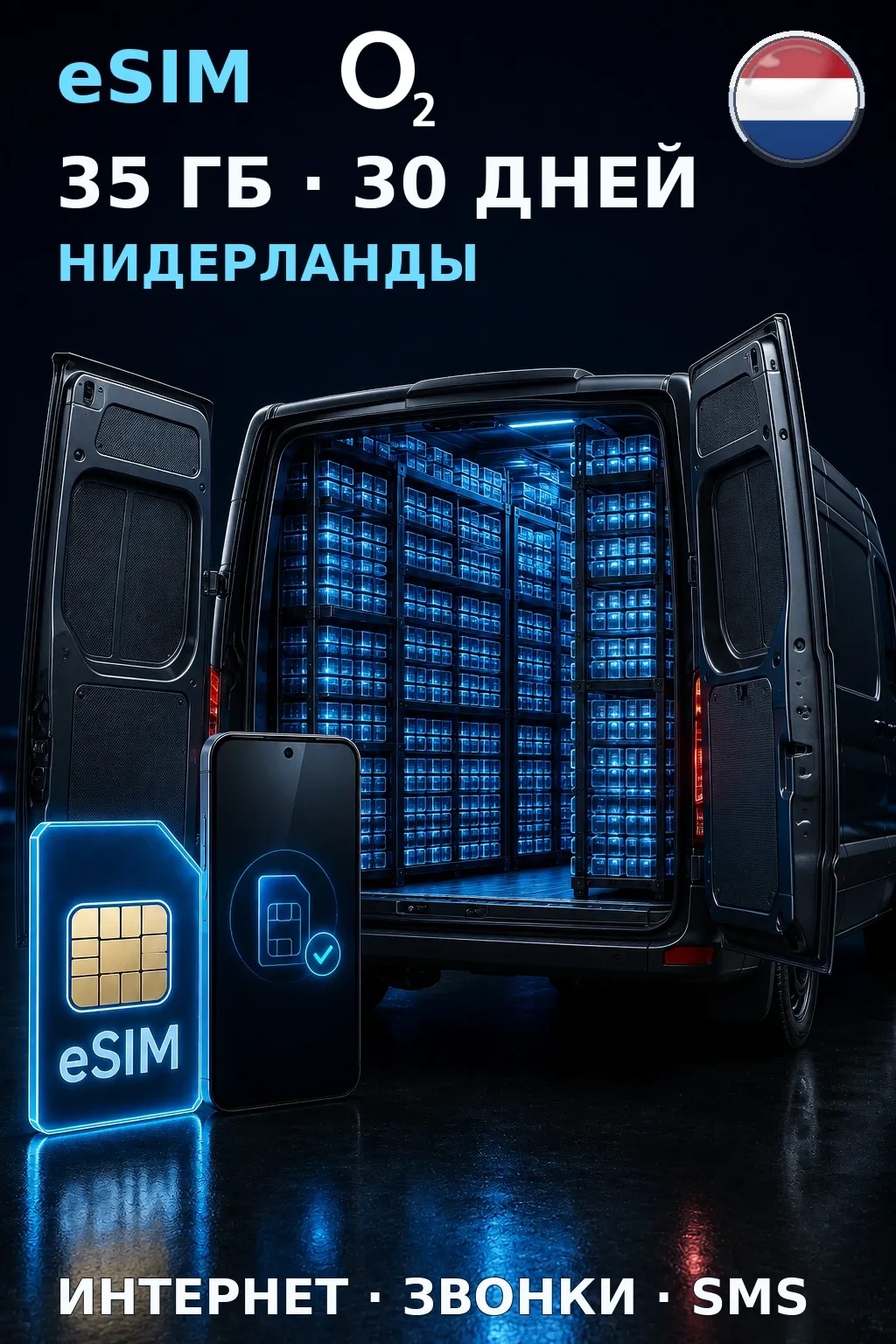 eSIM Нидерланды — 35 ГБ, 30 дней — интернет, звонки и SMS