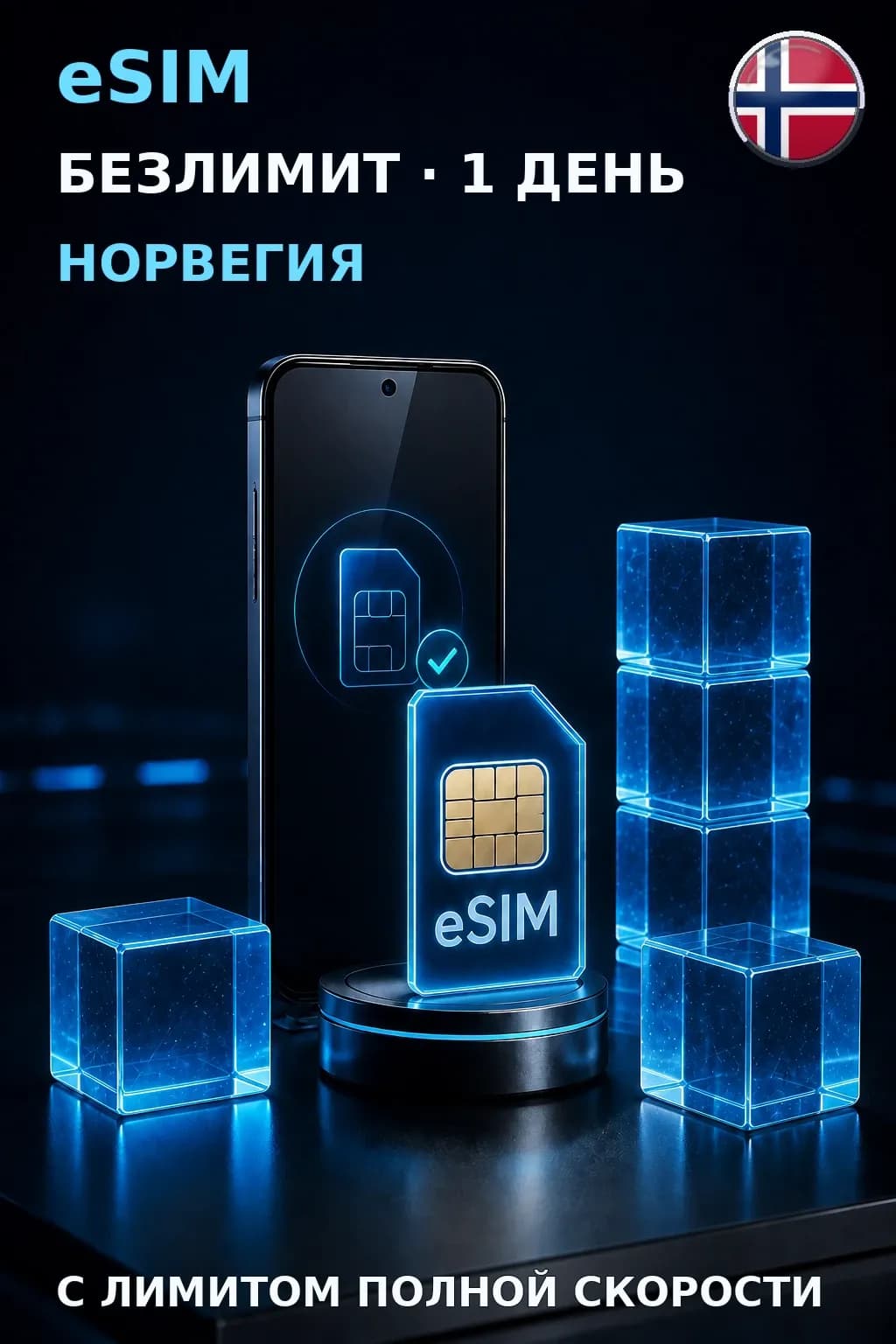 eSIM Норвегия — БЕЗЛИМИТ, 1 день — интернет