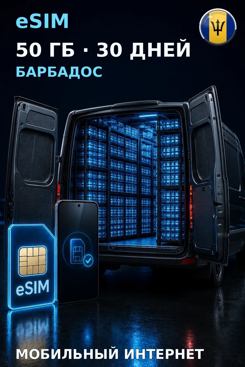 eSIM Барбадос — 50 ГБ, 30 дней — интернет