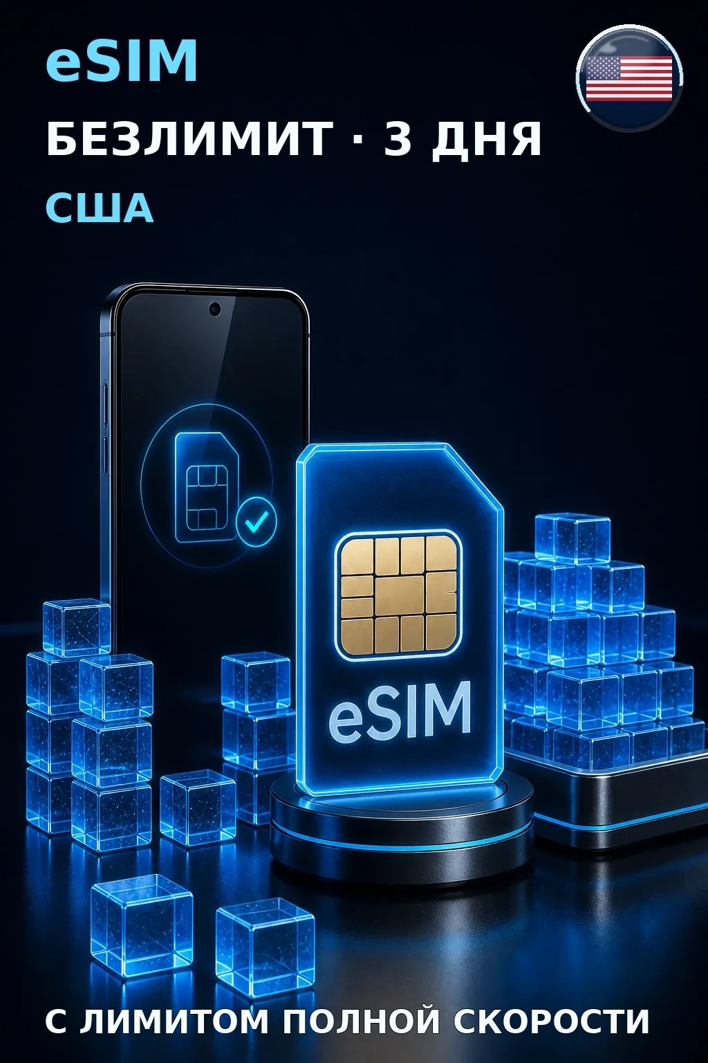 eSIM США — БЕЗЛИМИТ, 3 дня — интернет