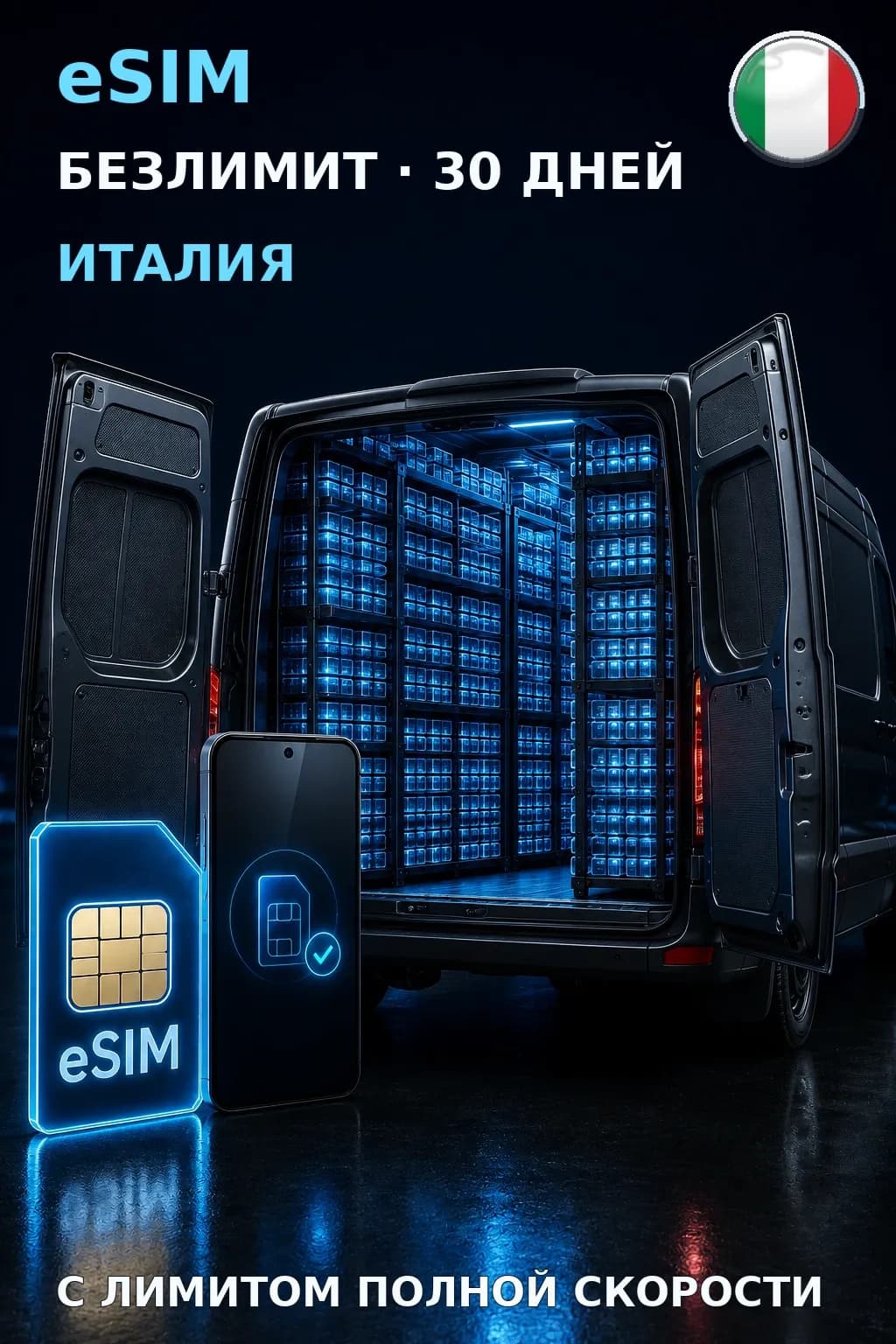 eSIM Италия — БЕЗЛИМИТ, 30 дней — интернет