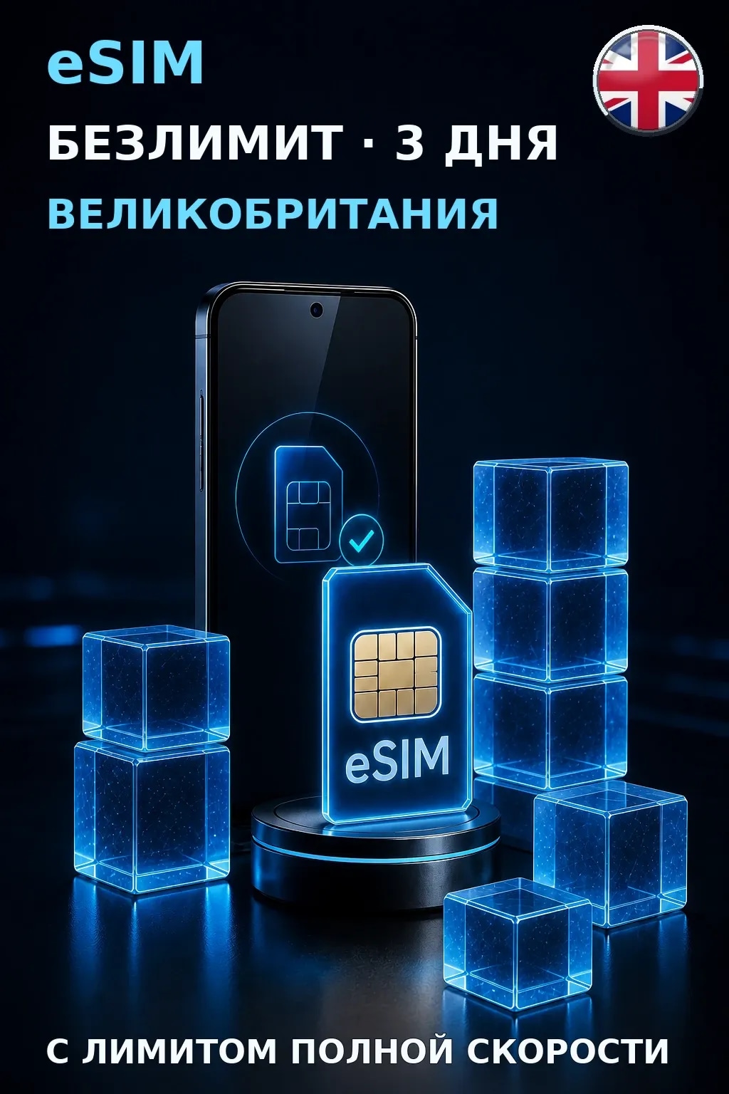 eSIM Великобритания — БЕЗЛИМИТ, 3 дня — интернет